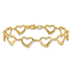 14K Polished Open Heart Link 7 inch Bracelet