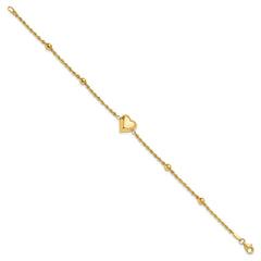 14k Polished and Diamond-cut Beaded Puffed Heart 7.75 inch Bracelet