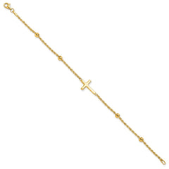 14k Mirror Beads and Cross 7.5 inch Bracelet