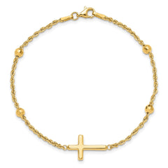 14k Mirror Beads and Cross 7.5 inch Bracelet