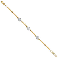 14K Two-tone Polished Compass/Anchor/Ships Wheel 7 inch Bracelet Plus 1 inch Extender