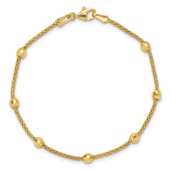 14K Polished 7-Station Mirror Beads and Chain 7 inch Bracelet