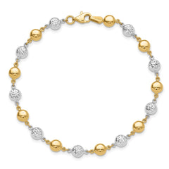14K Two-tone Polished and Diamond-cut Puffed Beads 7.75 inch Bracelet