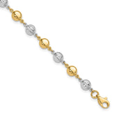 14K Two-tone Polished and Diamond-cut Puffed Beads 7.75 inch Bracelet