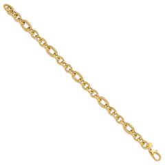 14K Polished and Textured 6.4mm Fancy Link 7.5 inch Bracelet
