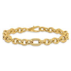 14K Polished and Textured 6.4mm Fancy Link 7.5 inch Bracelet