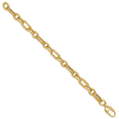 14K Polished and Textured 7.7mm Fancy Link 7.5 inch Bracelet