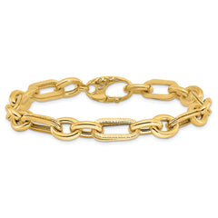 14K Polished and Textured 7.7mm Fancy Link 7.5 inch Bracelet