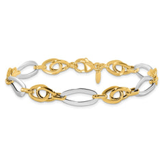 14k Two-Tone Polished 8.25mm Fancy Oval Link 7.75 inch Bracelet