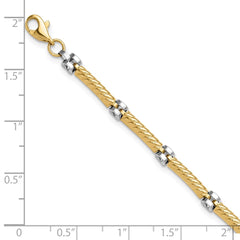 14K Two-tone Polished 3.5mm Fancy Twisted Bar Link 7.75 inch Bracelet