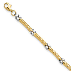 14K Two-tone Polished 3.5mm Fancy Twisted Bar Link 7.75 inch Bracelet