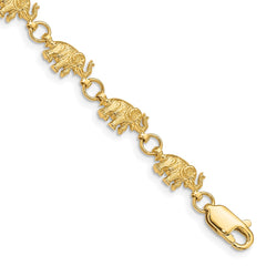 14k Polished and Textured Elephant 7 inch Bracelet