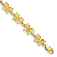14k Satin and Polished Butterfly 7 inch Bracelet