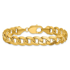 14K 8.5 inch 9.5mm Flat Beveled Curb with Lobster Clasp Bracelet