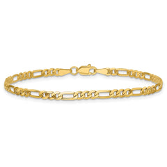 14K 7 inch 3mm Flat Figaro with Lobster Clasp Bracelet