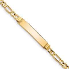 14k Polished Solid Chain/Solid Plate Figaro Link 25x4.8mm Plate 7 inch ID Bracelet