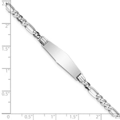 14k White Gold Polished Solid Chain/Solid Plate Figaro Link Soft Diamond Shape 24.5x7.5mm Plate 8 inch ID Bracelet - 2
