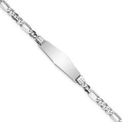 14k White Gold Polished Solid Chain/Solid Plate Figaro Link Soft Diamond Shape 24.5x7.5mm Plate 7 inch ID Bracelet - 2