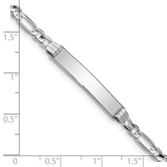 14k White Gold Polished Solid Chain/Solid Plate Figaro Link 25x5mm Plate 8 inch ID Bracelet
