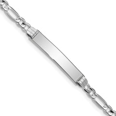 14k White Gold Polished Solid Chain/Solid Plate Figaro Link 25x5mm Plate 8 inch ID Bracelet