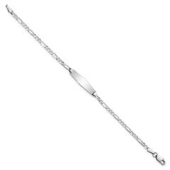 14k White Gold Polished Solid Chain/Solid Plate Figaro Link Soft Diamond Shape 19.5x5.5mm Plate 7 inch ID Bracelet
