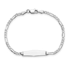 14k White Gold Polished Solid Chain/Solid Plate Figaro Link Soft Diamond Shape 19.5x5.5mm Plate 6 inch Baby/Child ID Bracelet