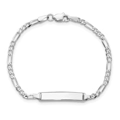 14k White Gold Polished Solid Chain/Solid Plate Figaro Link 19.5x4.5mm Plate 7 inch ID Bracelet