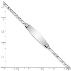 14k White Gold Polished Solid Chain/Solid Plate Figaro Link Soft Diamond Shape 24.5x7.5mm Plate 8 inch ID Bracelet