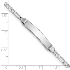 14k White Gold Polished Solid Chain/Solid Plate Figaro Link 25x4.8mm Plate 8 inch ID Bracelet