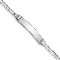 14k White Gold Polished Solid Chain/Solid Plate Figaro Link 25x4.8mm Plate 7 inch ID Bracelet