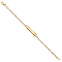 14k Polished Solid Chain/Solid Plate Figaro Link 19x4mm Plate 5.5 inch Baby/Child ID Bracelet