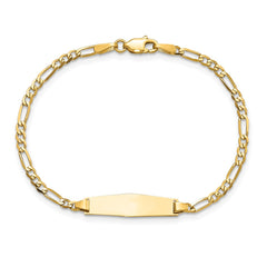 14k Polished Solid Chain/Solid Plate Figaro Link Soft Diamond Shape 19.5x5mm Plate 7 inch ID Bracelet