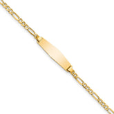 14k Polished Solid Chain/Solid Plate Figaro Link Soft Diamond Shape 19.5x5mm Plate 6 inch Baby/Child ID Bracelet