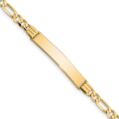 14k Polished Solid Chain/Solid Plate Figaro Link 33.5x6mm Plate 8 inch ID Bracelet