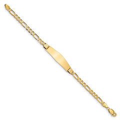 14k Polished Solid Chain/Solid Plate Figaro Link Soft Diamond Shape 33x9mm Plate 7 inch ID Bracelet