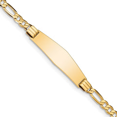 14k Polished Solid Chain/Solid Plate Figaro Link Soft Diamond Shape 33x9mm Plate 7 inch ID Bracelet