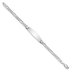 14k White Gold Polished Solid Chain/Solid Plate Figaro Link Soft Diamond Shape 33x9mm Plate 7 inch ID Bracelet