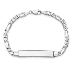 14k White Gold Polished Solid Chain/Solid Plate Figaro Link Soft Diamond Shape 33x9mm Plate 8 inch ID Bracelet - 2
