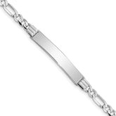 14k White Gold Polished Solid Chain/Solid Plate Figaro Link 33.5x6mm Plate 8 inch ID Bracelet