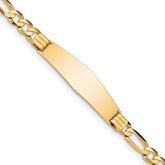 14k Polished Solid Chain/Solid Plate Figaro Link Soft Diamond Shape 37x10mm Plate 8 inch ID Bracelet