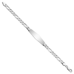 14k White Gold Polished Solid Chain/Solid Plate Figaro Link Soft Diamond Shape 38.5x10mm Plate 8 inch ID Bracelet
