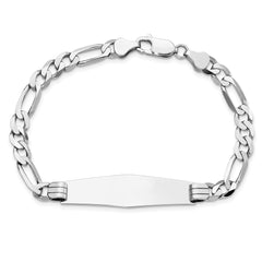 14k White Gold Polished Solid Chain/Solid Plate Figaro Link Soft Diamond Shape 38.5x10mm Plate 8 inch ID Bracelet