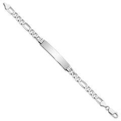 14k White Gold Polished Solid Chain/Solid Plate Figaro Link 38.5x8mm Plate 7 inch ID Bracelet