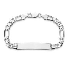 14k White Gold Polished Solid Chain/Solid Plate Figaro Link 38.5x8mm Plate 8 inch ID Bracelet