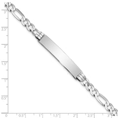 14k White Gold Polished Solid Chain/Solid Plate Figaro Link 38.5x8mm Plate 7 inch ID Bracelet