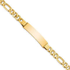 14k Polished Solid Chain/Solid Plate Figaro Link 38x10mm Plate 8 inch ID Bracelet
