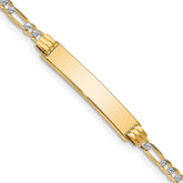 14k Polished with Rhodium Pavâ Solid Chain/Solid Plate Figaro Link 25.5x5mm Plate 8 inch ID Bracelet