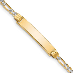 14k Polished with Rhodium Pavâ Solid Chain/Solid Plate Figaro Link 25.5x5mm Plate 8 inch ID Bracelet