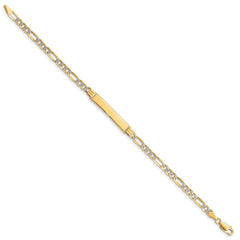14k Polished with Rhodium Pavâ Solid Chain/Solid Plate Figaro Link 25.5x5mm Plate 7 inch ID Bracelet - 2