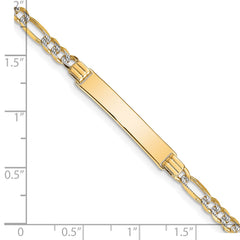 14k Polished with Rhodium Pavâ Solid Chain/Solid Plate Figaro Link 25.5x5mm Plate 7 inch ID Bracelet - 2